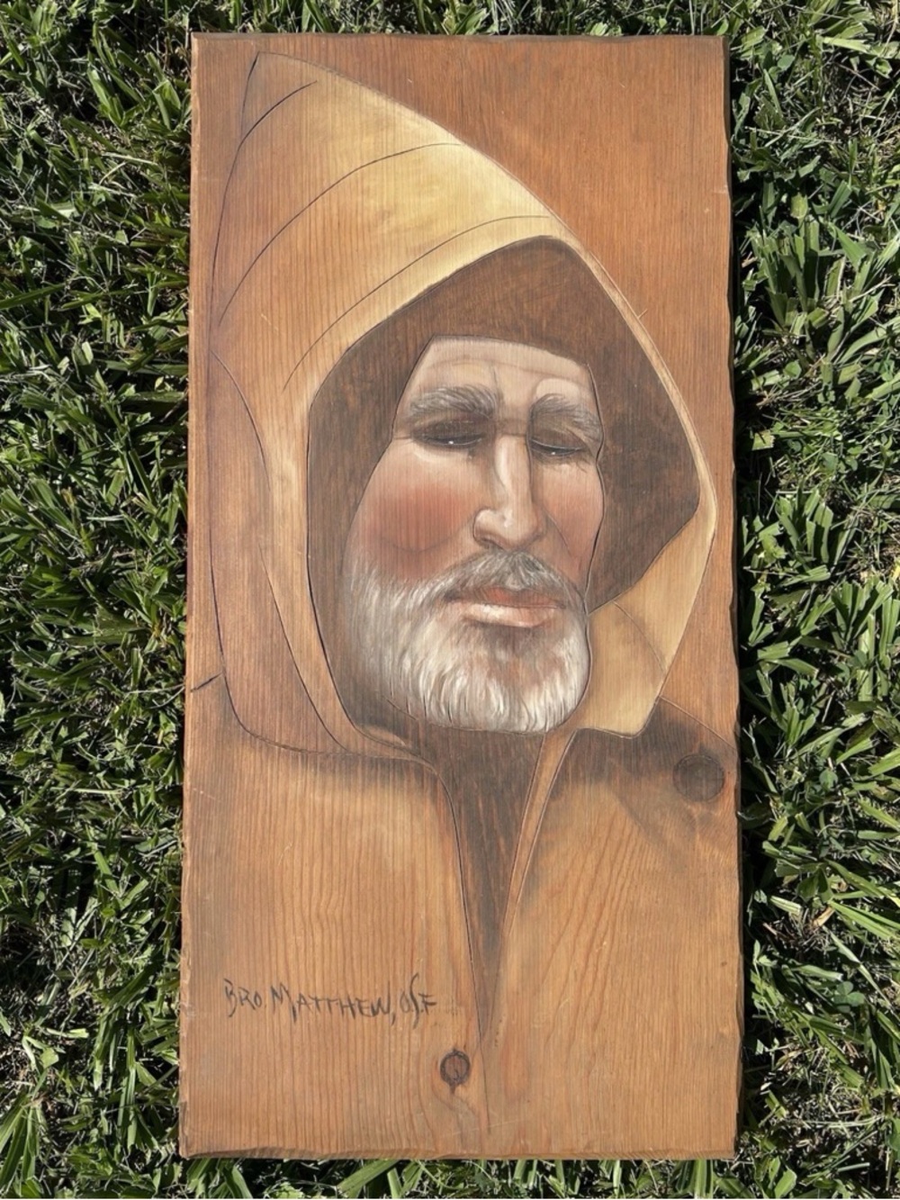Original Monk Portrait on Wood Hand Drawn Signed Bro Matthew Religious Wall Art - Picture 2 of 11